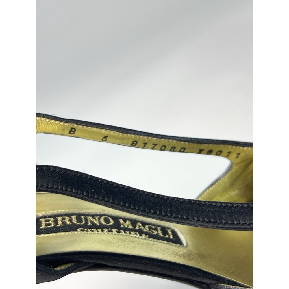 Vintage Bruno Magli Couture Black Satin Peep Toe Slingback Pumps Heels 6 B Italy - Picture 10 of 10